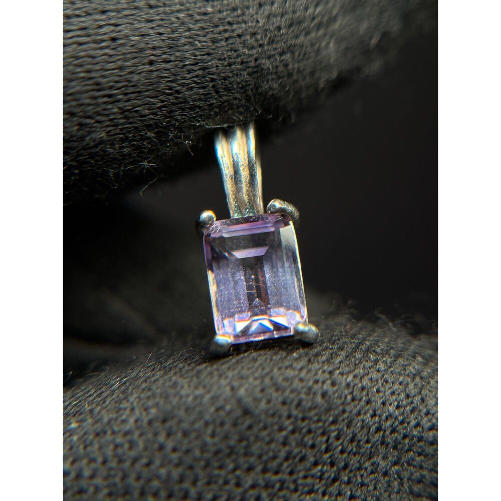 Sterling Silver Amethyst Pendant OW 925 Emerald Cut